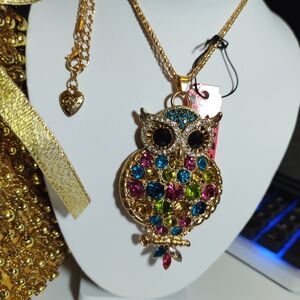 Betsey Johnson Multicolor Owl Pendant Necklace